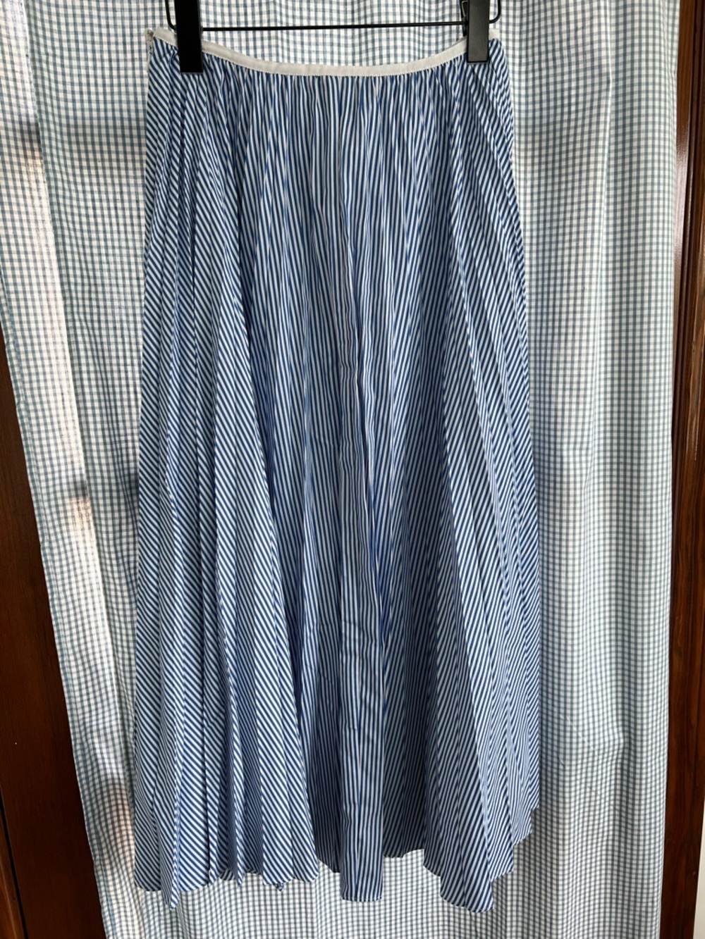 Never Worn J. Crew Blue and White Striped A-Line Midi Skirt - Picture 3 of 5
